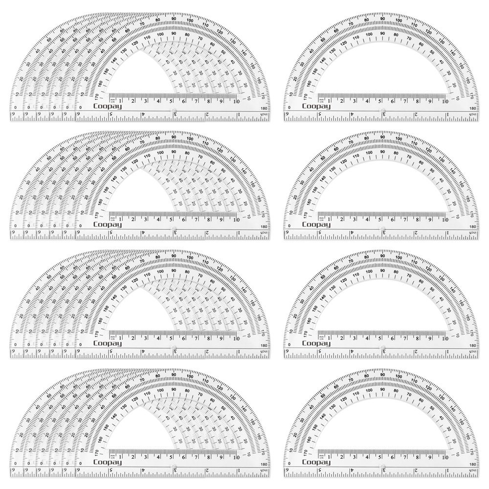 24 Pack 6 Inch Plastic Protractors, Clear, 180 Degrees, Student Math, Angle