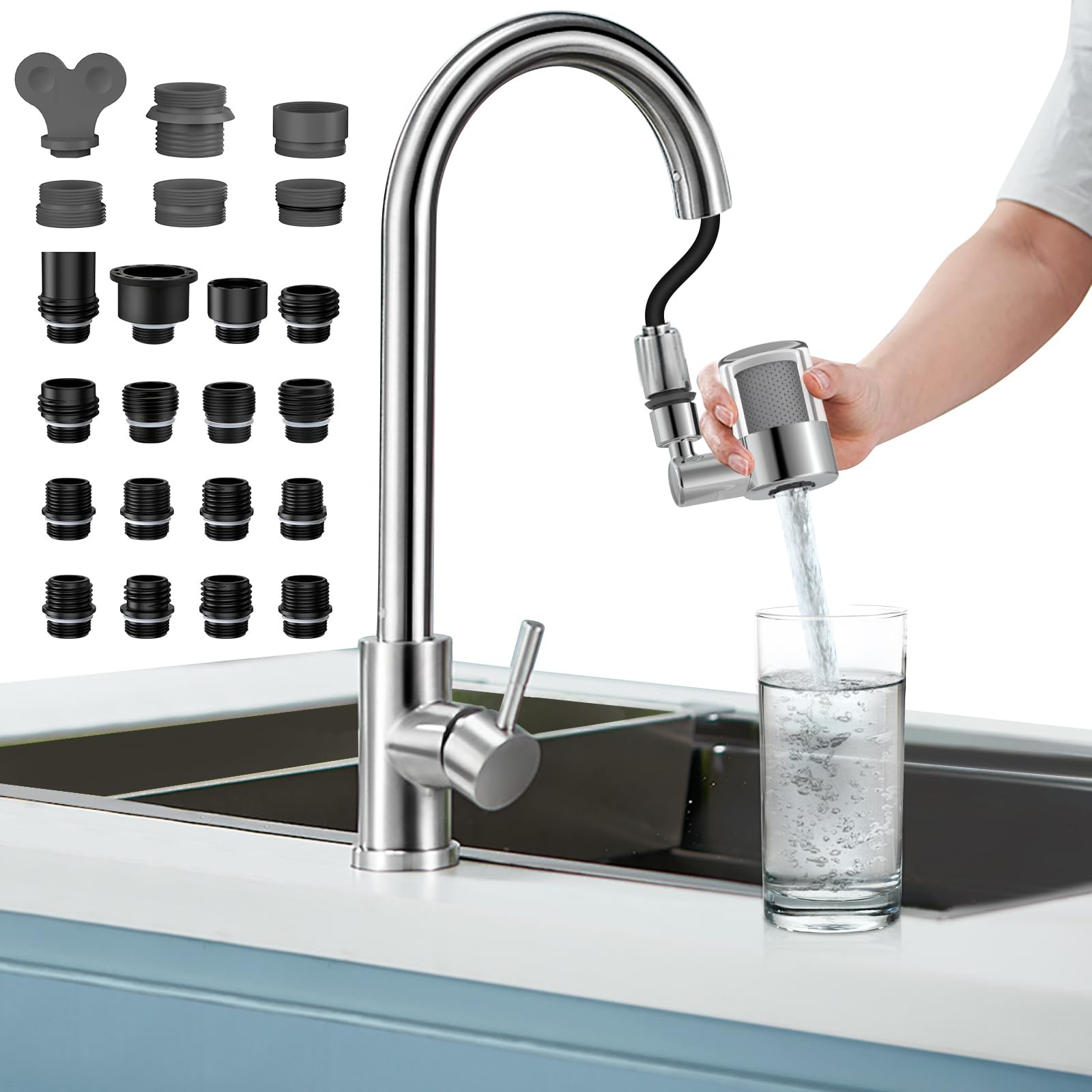 720 Swivel Sink-Faucet Water-Filter - 22 Adapters Fit Most Bathroom/Pull Out ...