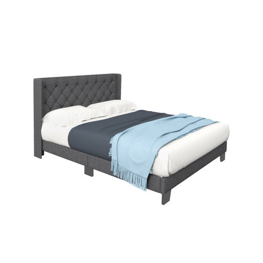 Twin/Full/Queen Size Upholstered Platform Bed with Button Tufted Headboard-Queen