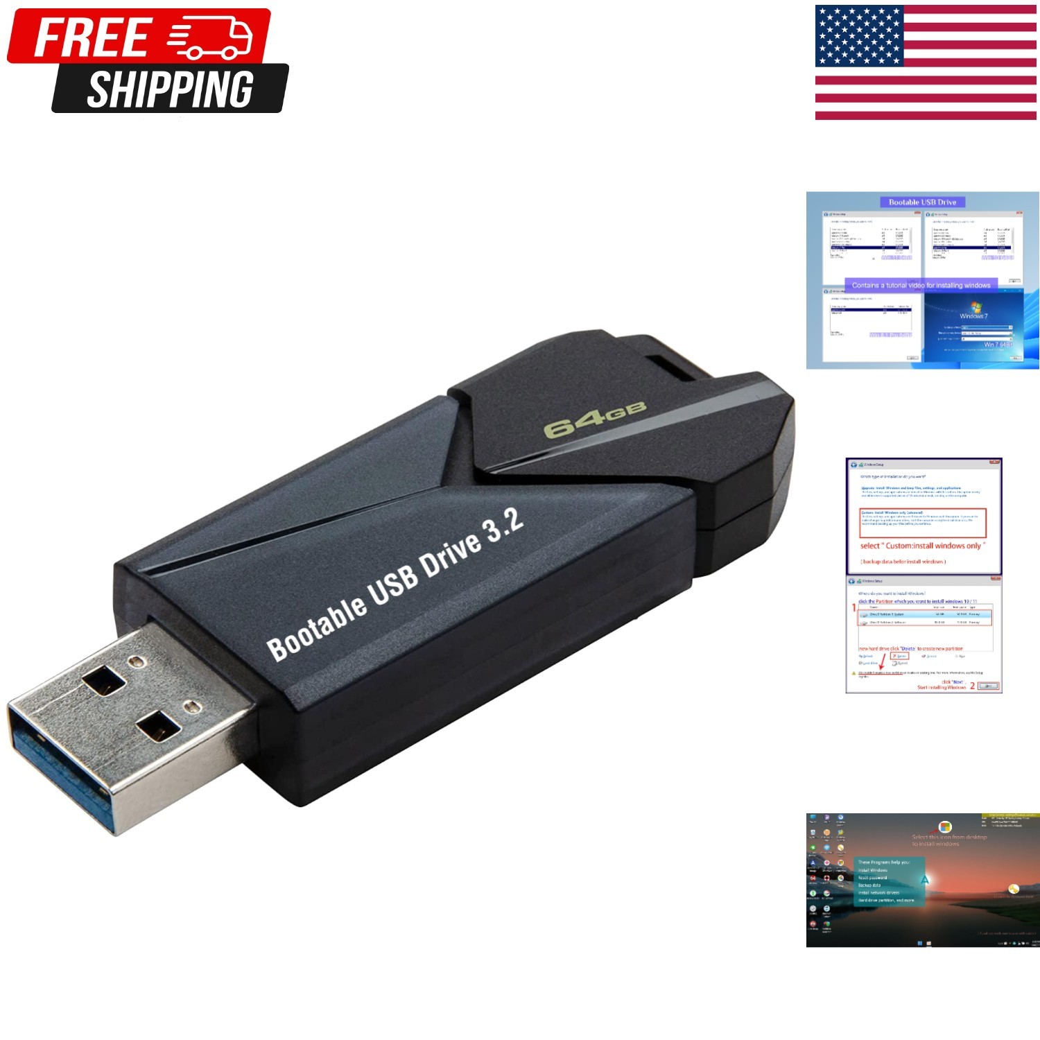 Multipurpose 64GB USB Flash Drive - Clean Install Media for Windows 11/10