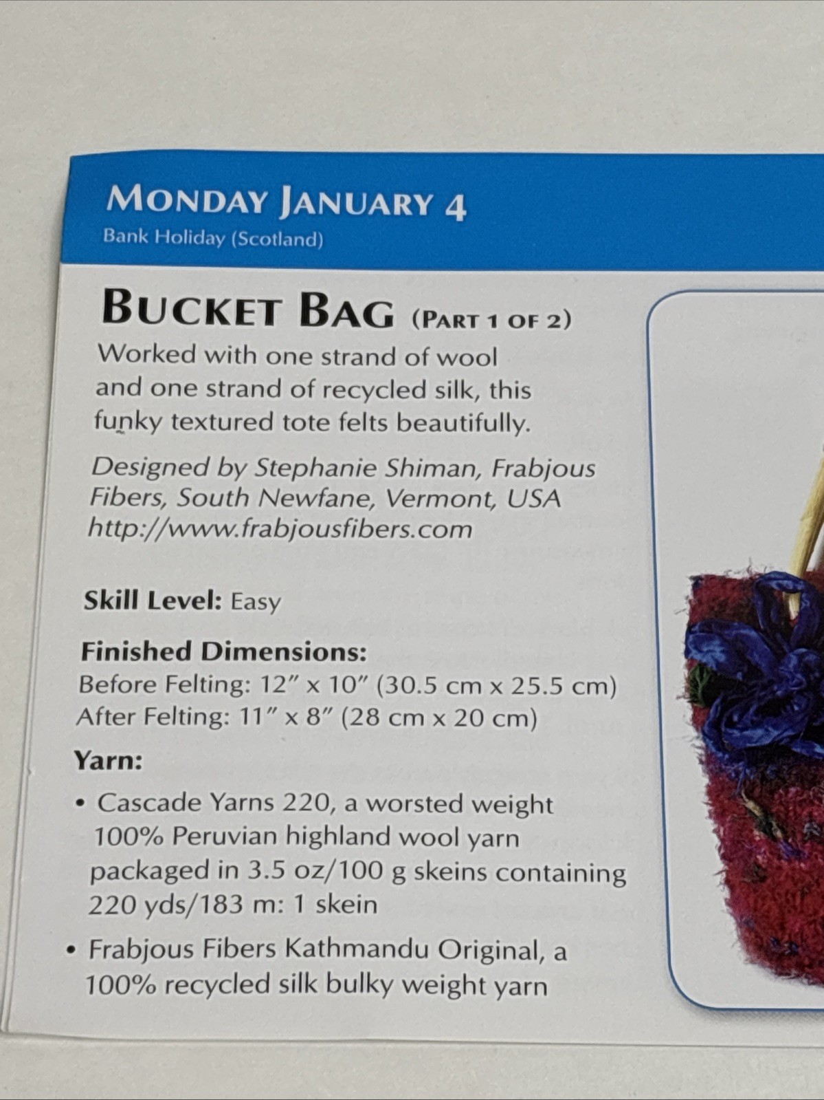 Bucket Bag Knitting Pattern Cards Pages