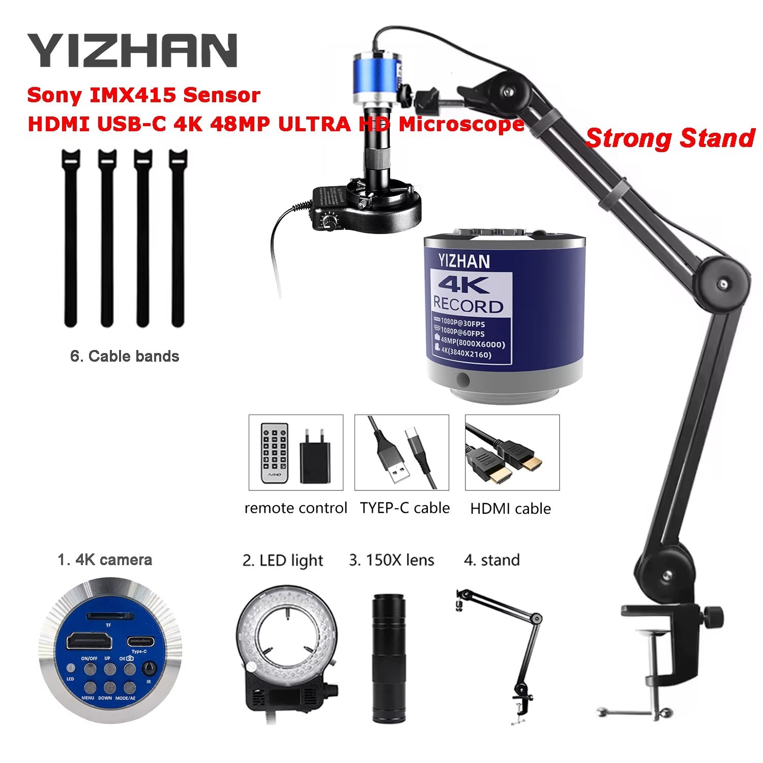 Digital Microscope 4K HDMI USB Soldering Repair Monocular