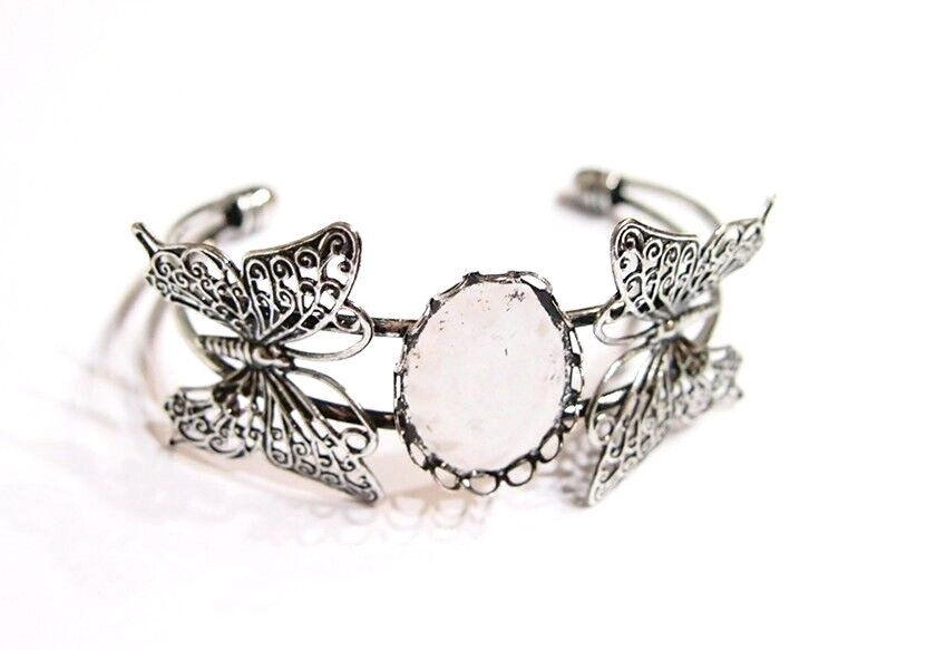 4 of 25x18mm Antique Silver Victorian Art Deco Era Butterfly Cuff Bracelets