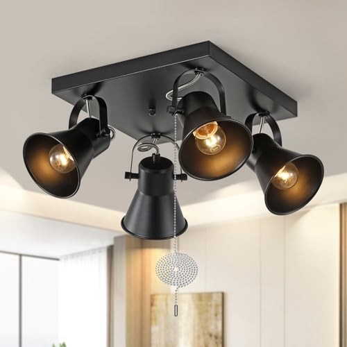 4-Light Square Ceiling Light Fixture with Pull Chain Switch, 4 light (Square)