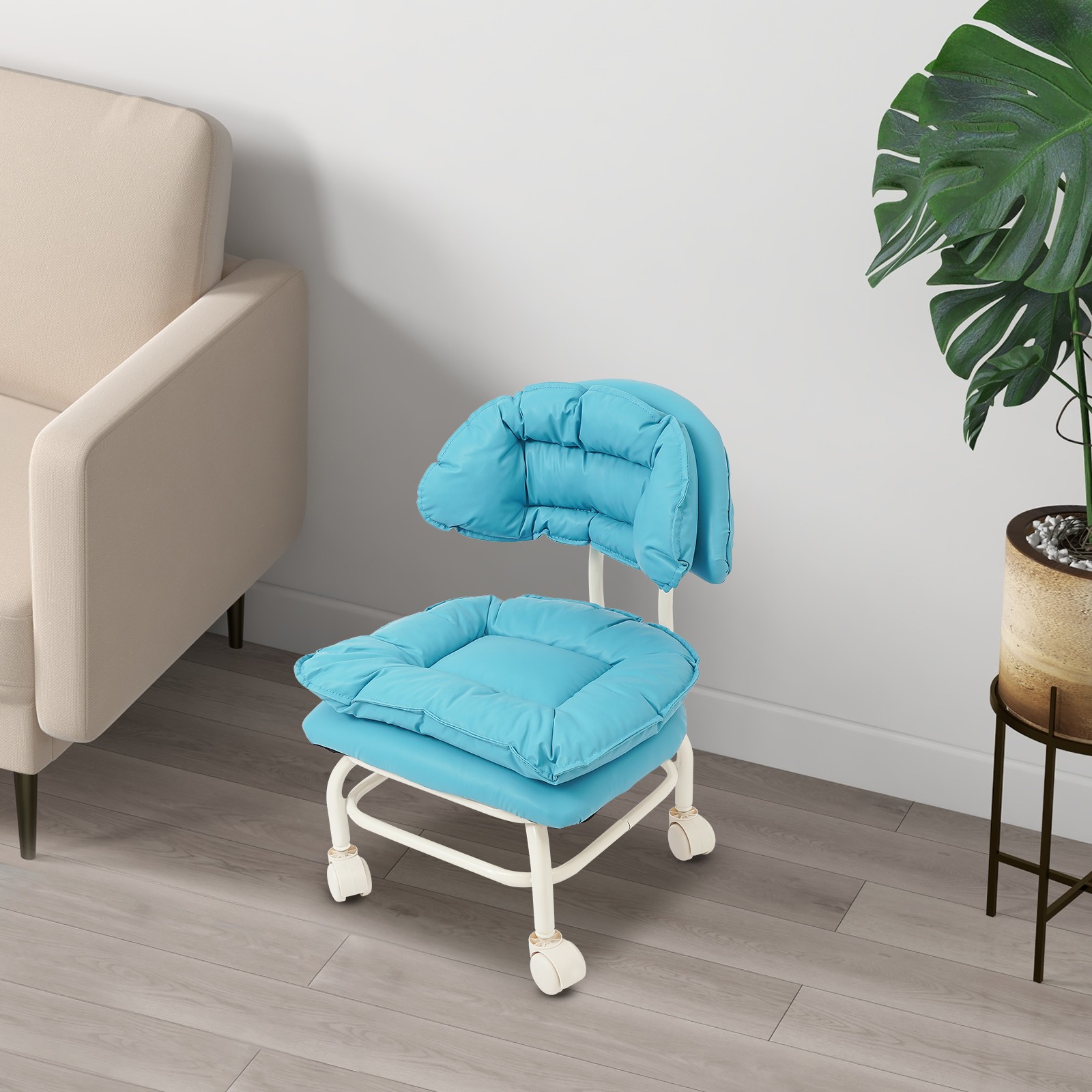 Rolling Stool with Back Rest Heavy Duty Rolling Stool Roller Chair 32x33x55cm