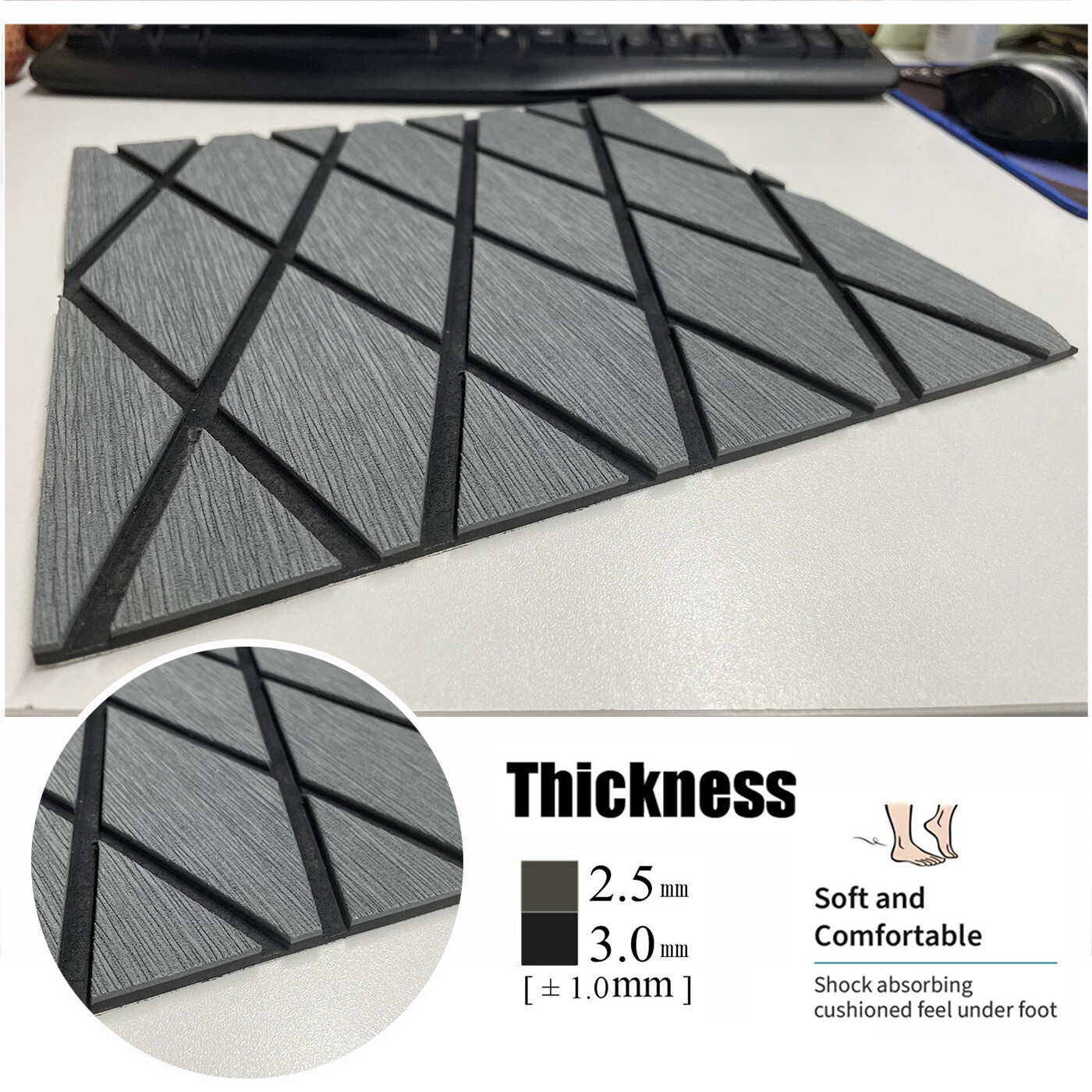 EVA Foam Boat Flooring Marine Sea Decking Carpet , Dark Gray Diamond Pattern Mat