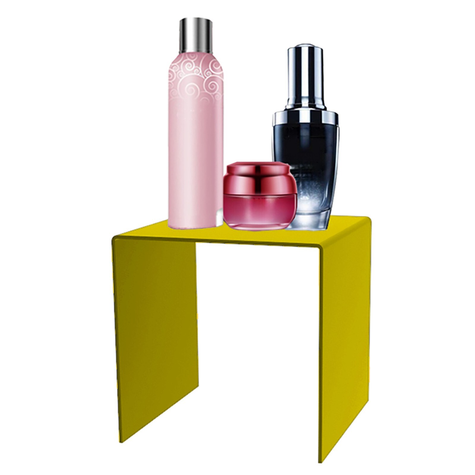 Seven Riser Combo Cube 3-Sided Yellow Plexiglass Pedestal Showcase Fixtures