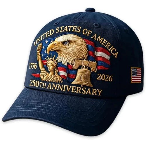 America 250th Anniversary Baseball Cap 1776–2026 USA Patriotic  (BLUE) PRINTED