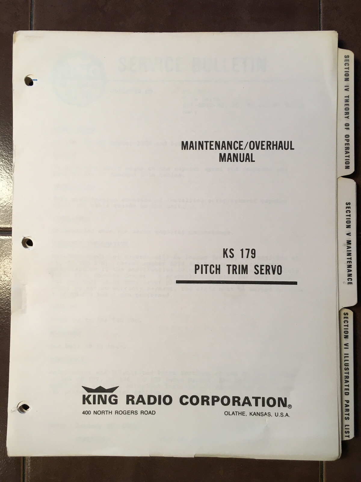 King KS 179 Pitch Trim Servo Service Manual