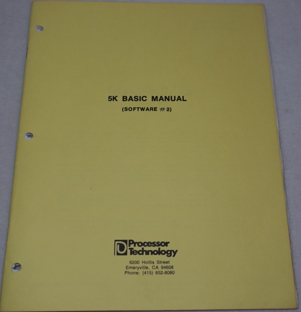 5K Basic Manual Software #2 Processor Technology 1976 Original Publication