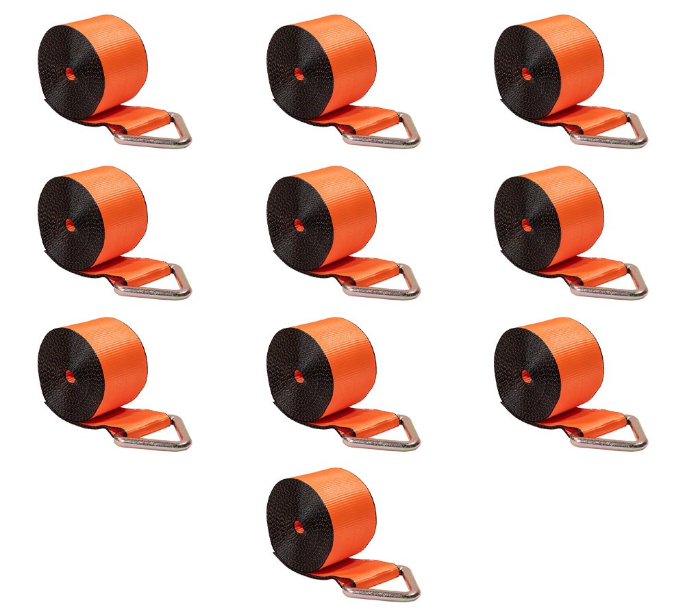 10PK Winch Straps 4"x30' High Abrasion Orange Tie Down w/Delta Ring 6670 lbs WLL