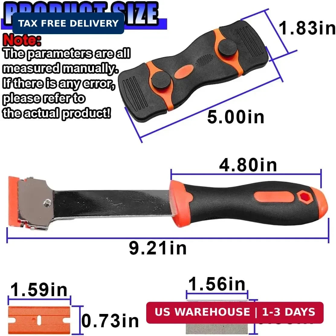 2PCS Razor Blade Scraper - Car Windshield Window Cleaning Scraper Tool with 10 P