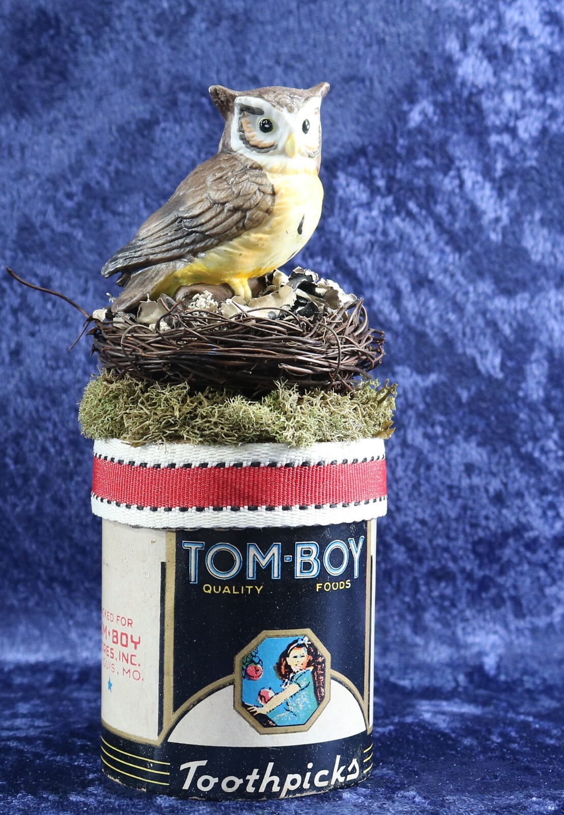 Toothpick Box Owl in Nest Tiered Tray Decor Centerpiece