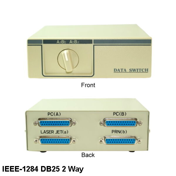 2 Way Rotary Dail Bi-directional IEEE-1284 DB25 25 Pin Manual Data Switch Box