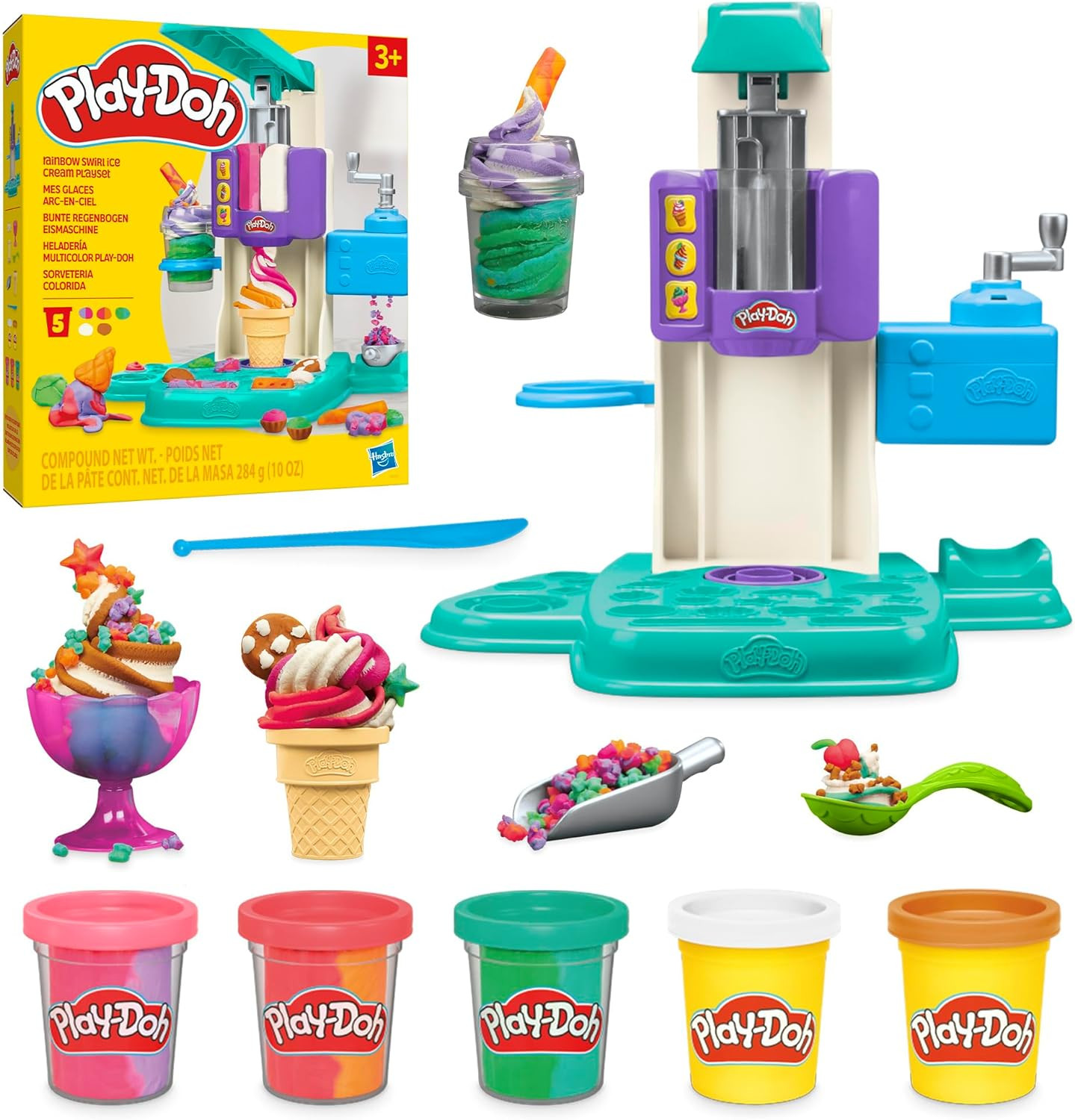 Play-Doh Rainbow Swirl Ice Cream Playset with 7 Pretend Play Kitchen Accessories