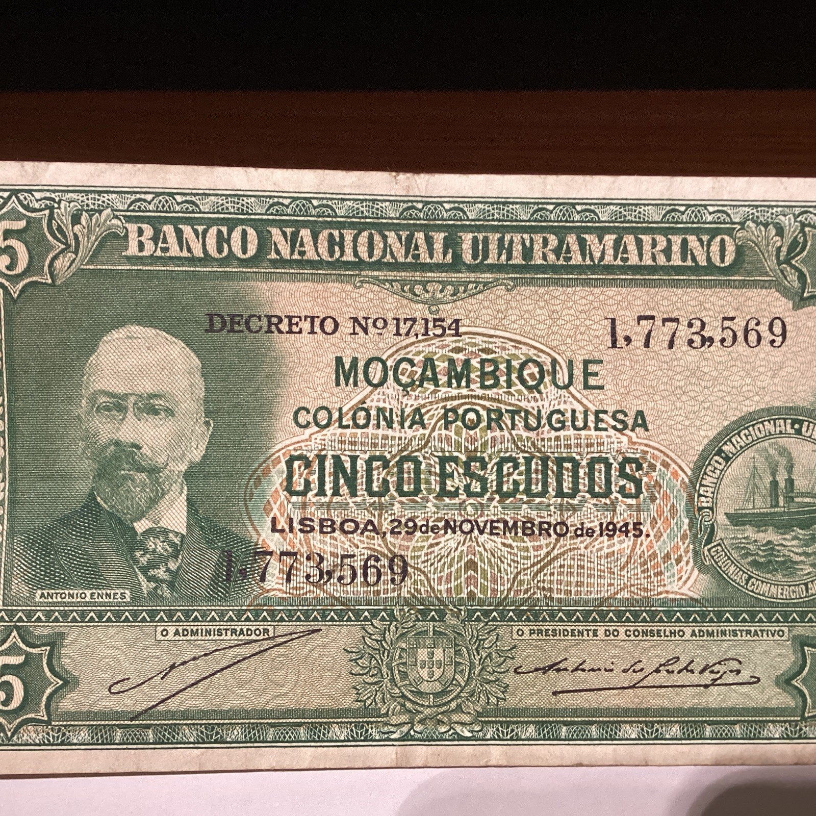 Mozambique 1945 5 Escudos Pick 94 VF+
