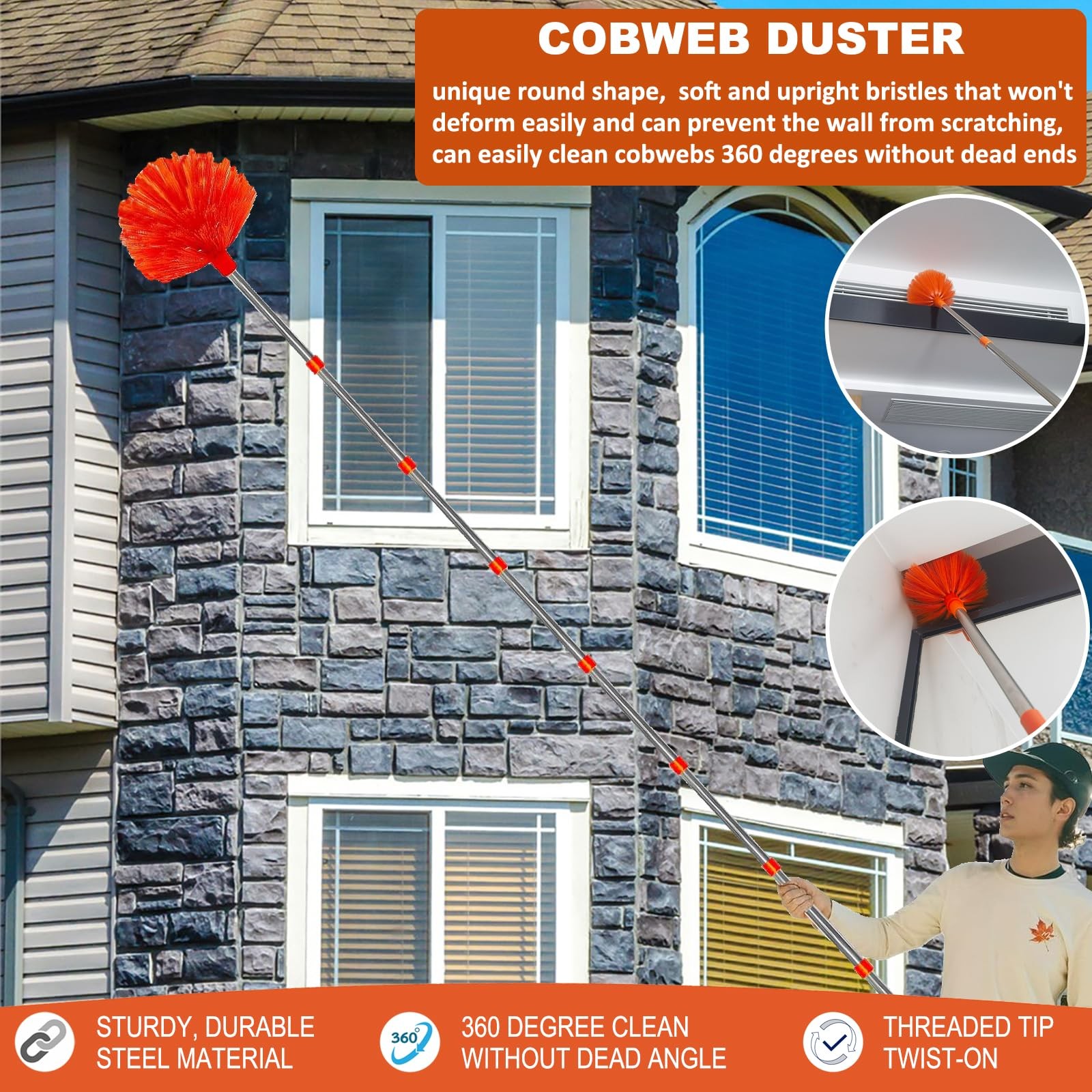 20ft High Reach Duster Kit - Extension Pole, Window Washer Squeegee