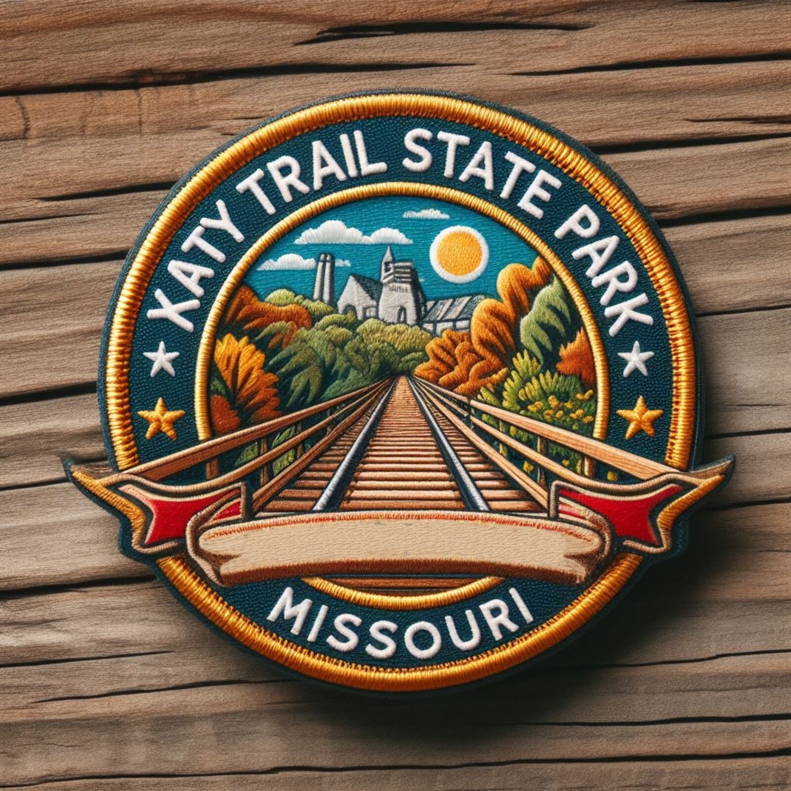 Katy Trail State Park Patch Iron-on Applique Nature Badge, Missouri, Train Track