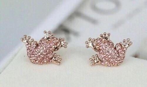 2Ct Lab Created Pink Sapphire Tiny Frog Women's Earrings 14K Rose Gold Plated