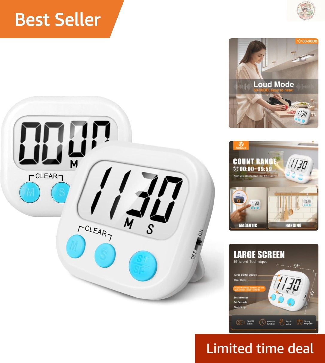 Large Screen Countdown Timers with Loud Alarm - Perfect for Cooking & Classrooms