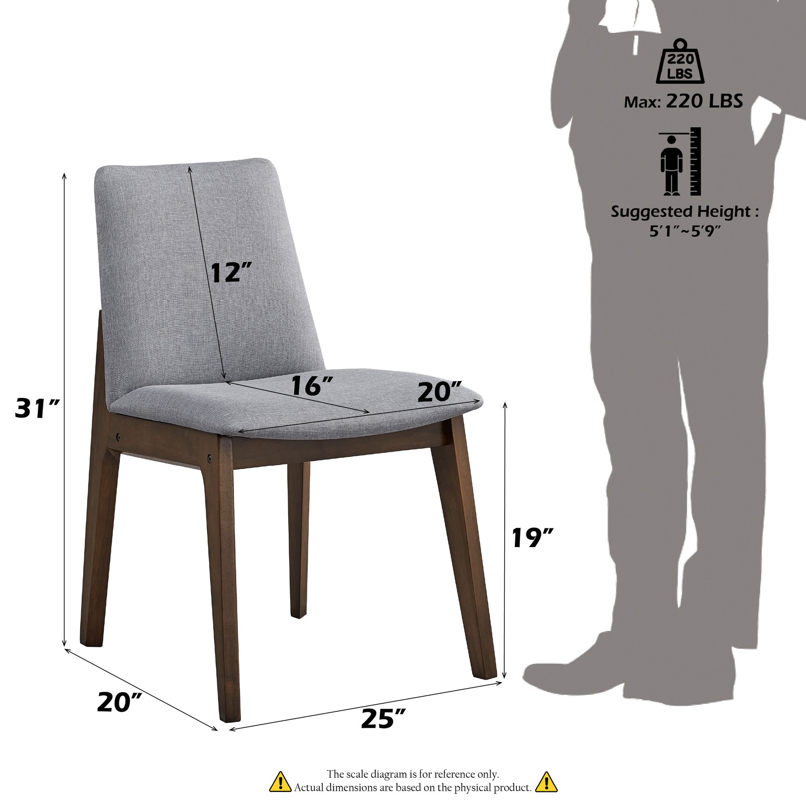 Kaela Light Gray Fabric & Walnut Finish Side Chair