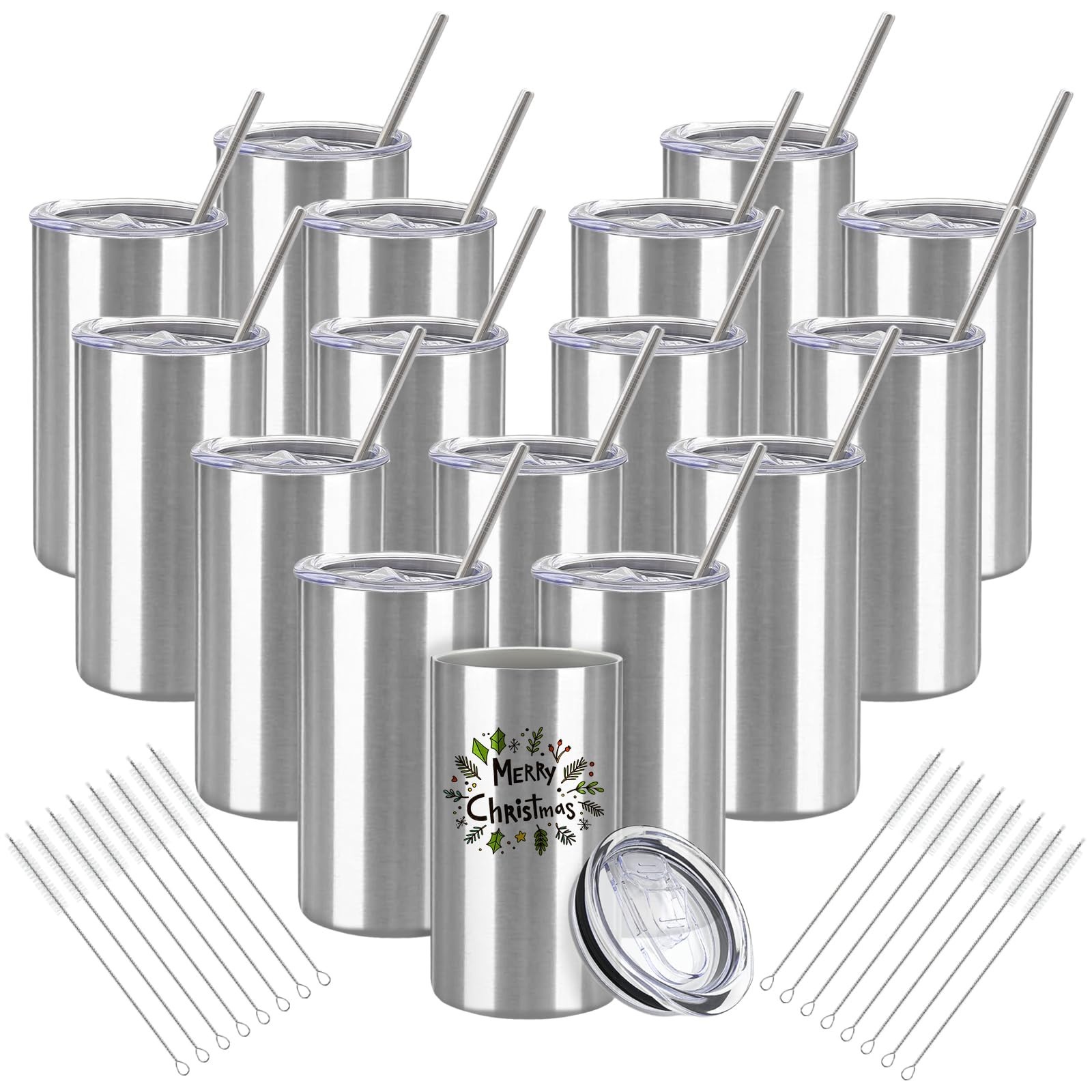 YOUKE OLA 16 Pack Tumblers Blanks Bulk Skinny Straight Tumbler Stainless Stee...
