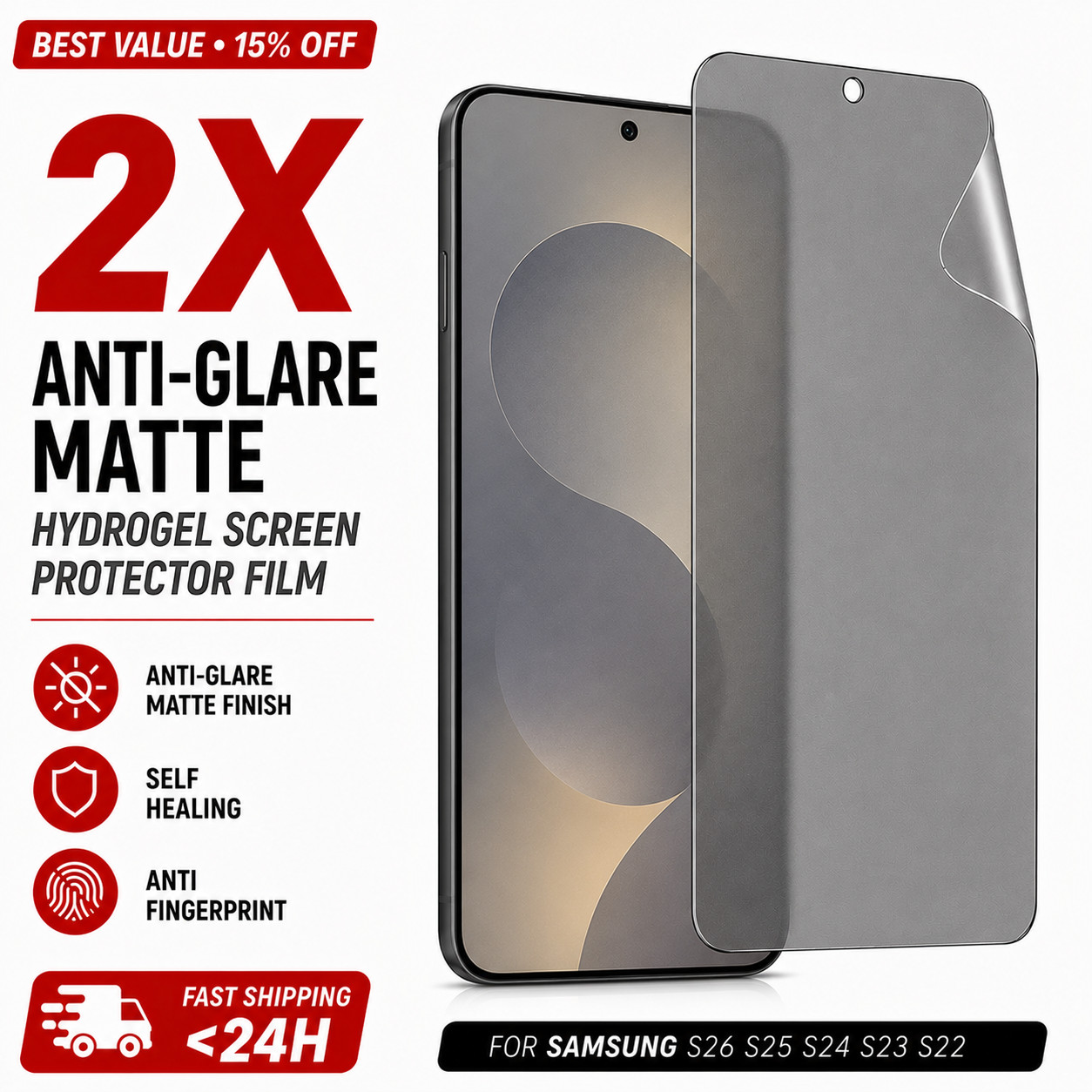 2X Anti-Glare Matte Hydrogel Screen Protector Samsung S26 S25 S24 S23 S22