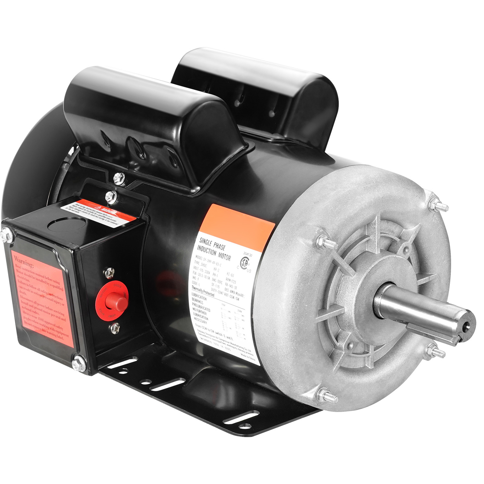 Uimoso 2HP Electric Motor 1725RPM 143T/145T Frame 7/8" Key Shaft AC115/230V