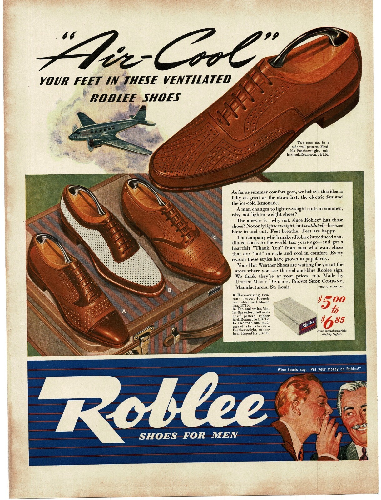 1941 ROBLEE Air Cool Fancy Dress Shoes for men Vintage Ad