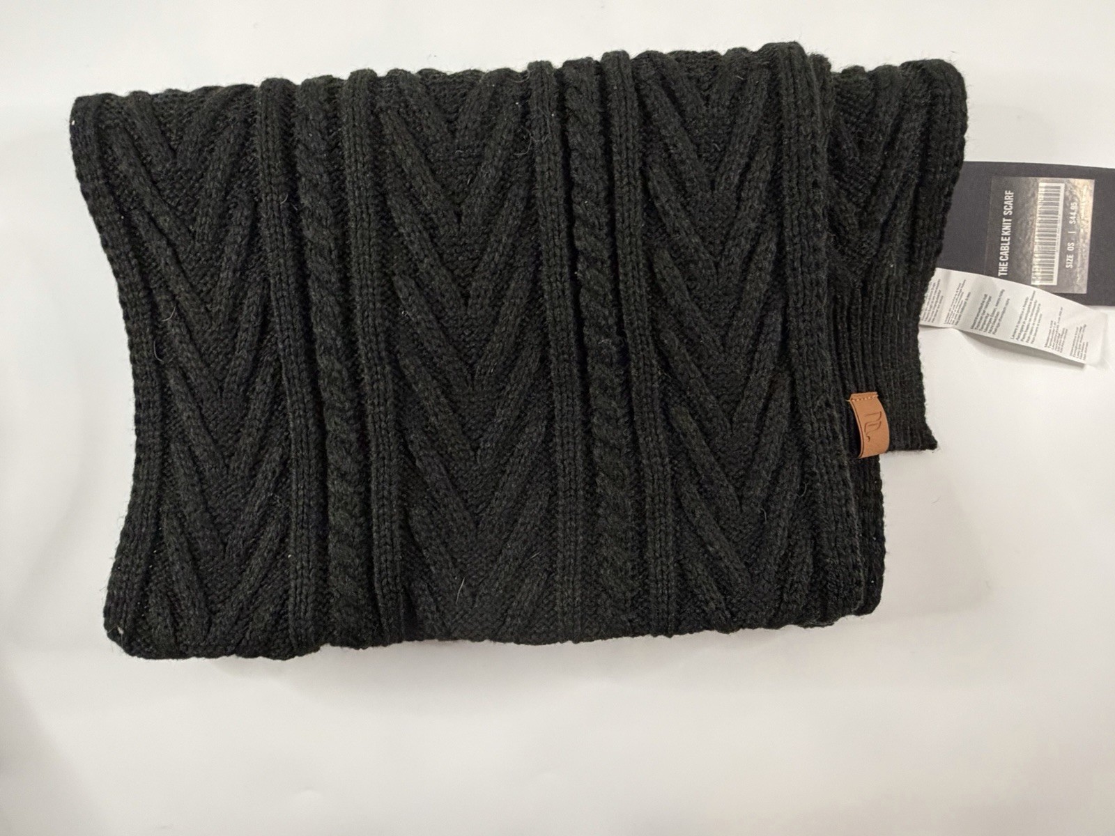 Fabletics Cable Knit Scarf Black One Size Logo Accent Winter Fall