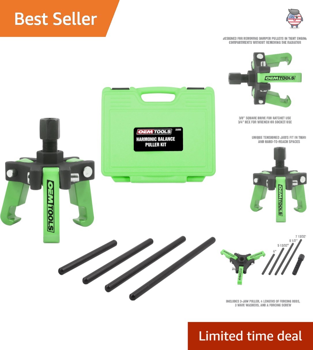 Versatile 6-Piece Harmonic Balancer Puller Kit with Portable Storage Case