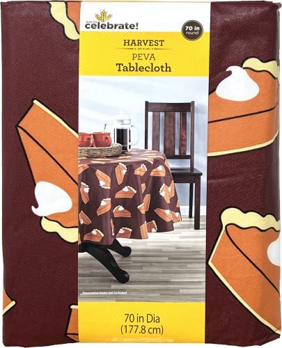 Celebrate Harvest PEVA Tablecloth 70R (Pumpkin Pie)