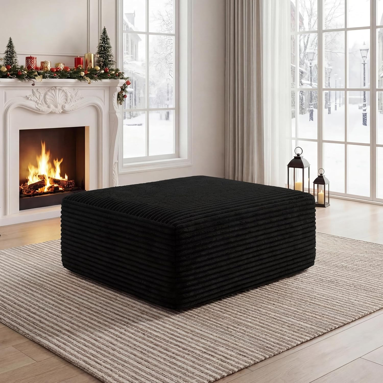 Corduroy Ottoman, Modern Boneless Cloud Foot Rest Foam Support, Oversized Modula