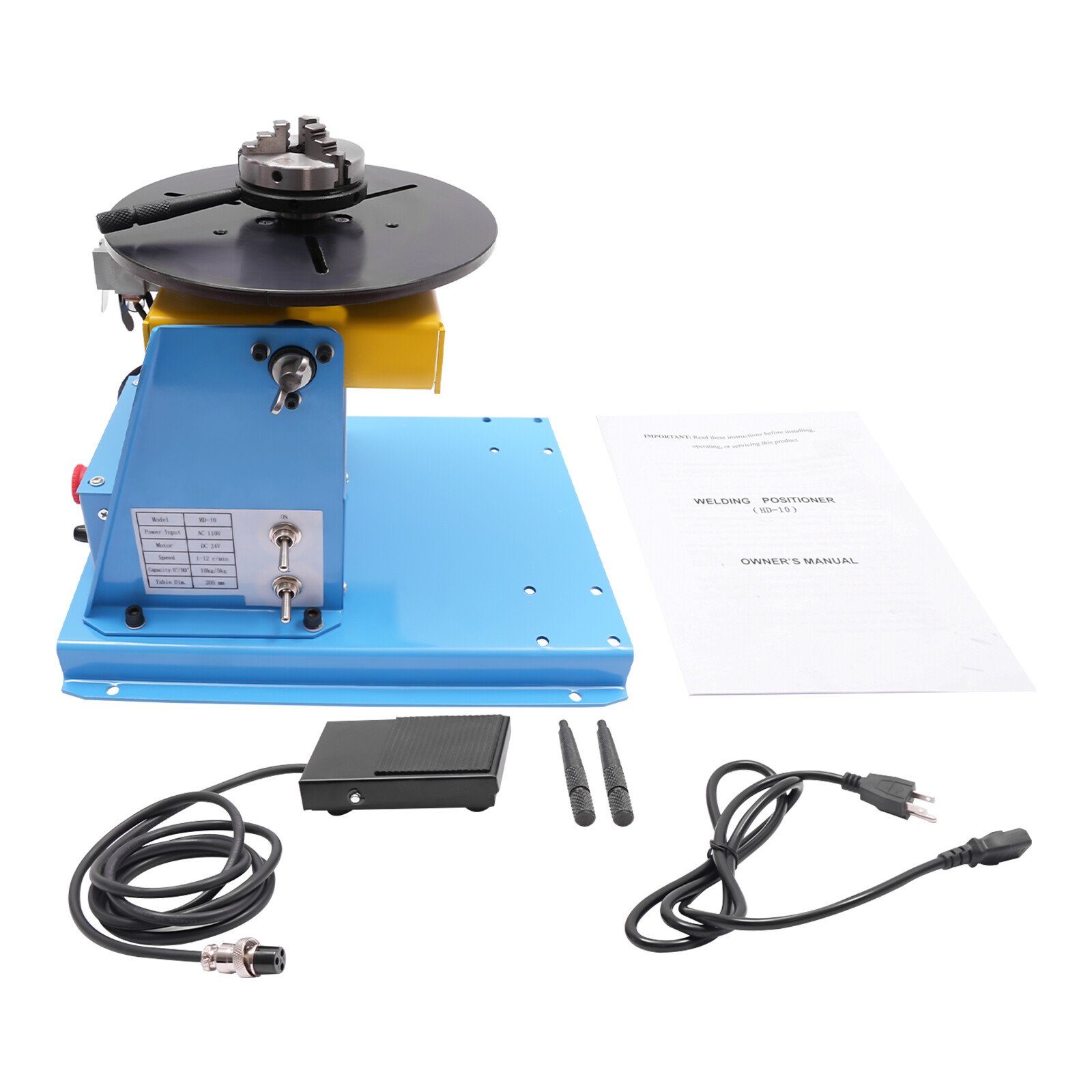 10KG Rotary Welding Positioner 0-90° Positioning Turntable Table 1-12RPM 3-Jaw