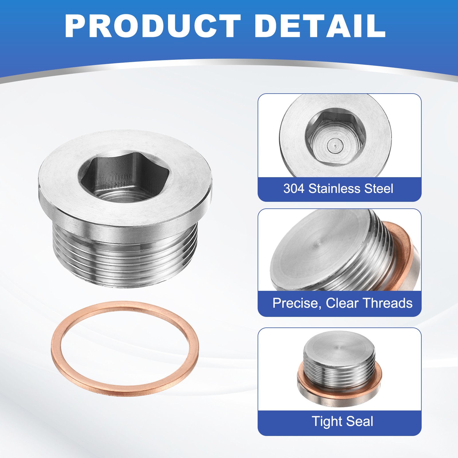 2 Pcs 1" BSP Pipe Plug Fitting, Internal Hex Head Socket 304 Stainless Steel