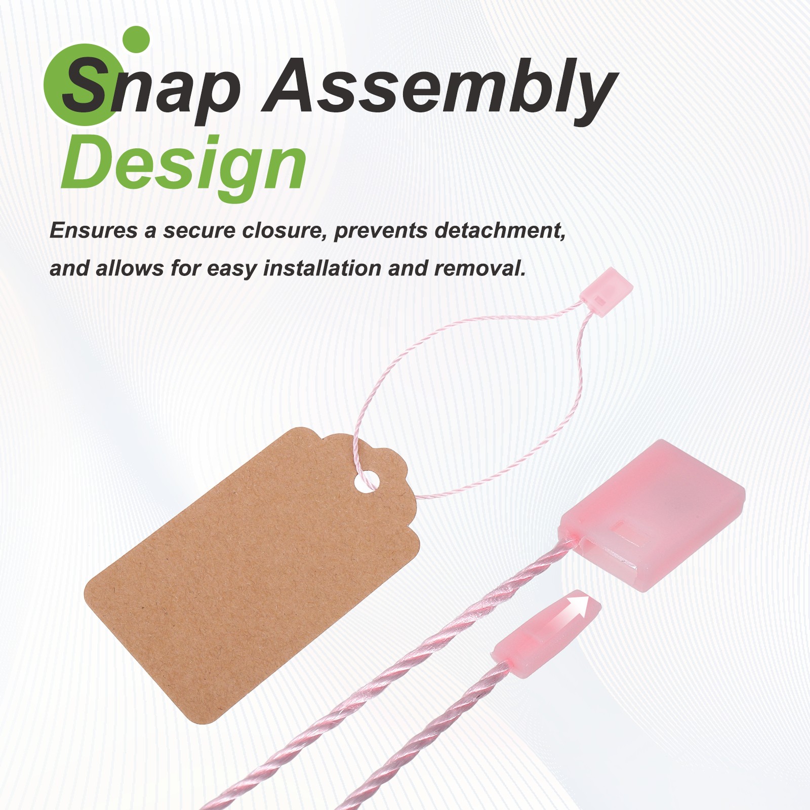 1000pcs Polyester Hang Tag String (6.7") - Plastic Snap Lock Pin Loop Pink