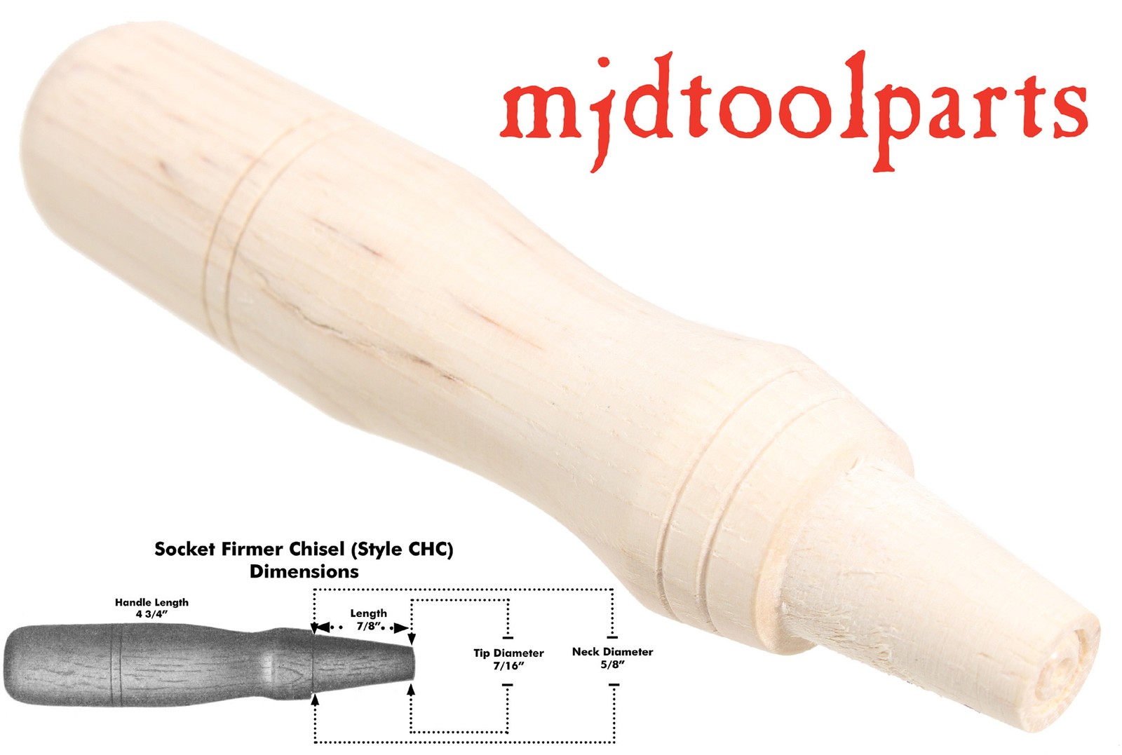 Amish Turned Hickory Socket Firmer Chisel Handle - Style CHC - mjdtoolparts