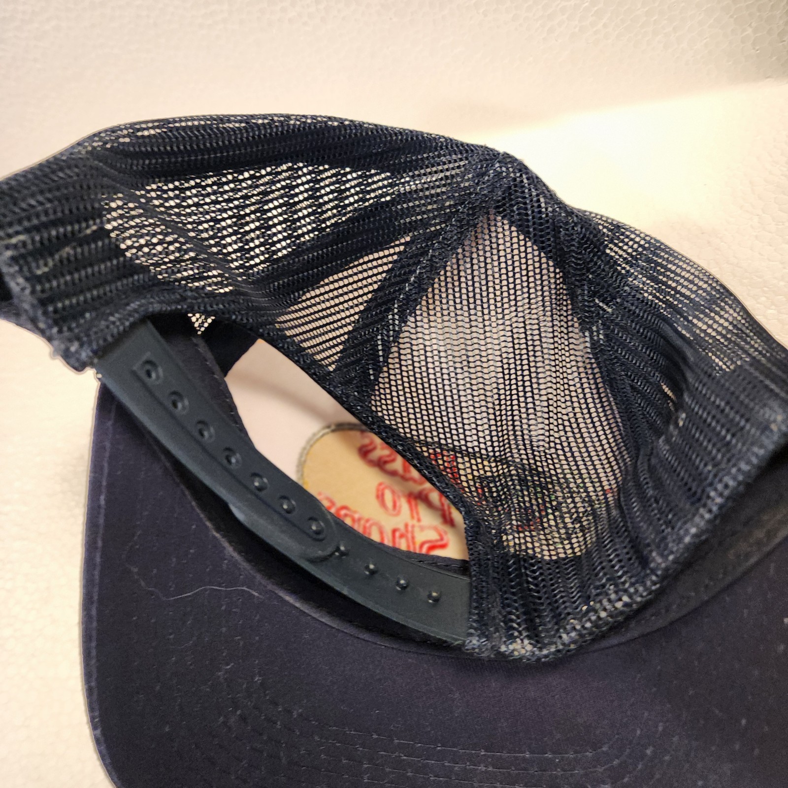 Bass Pro Shops Mesh Trucker Fishing Hat with Hook White Navy Adjustable Logo