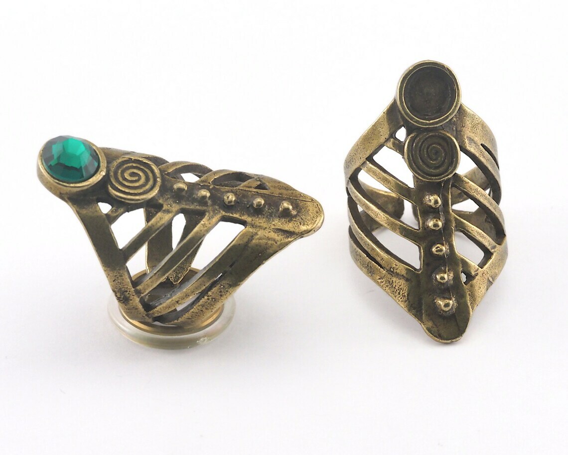 Ring Adjustable Ring Bezel - 6mm Setting Antique Bronze Plated brass  7.5US 4587