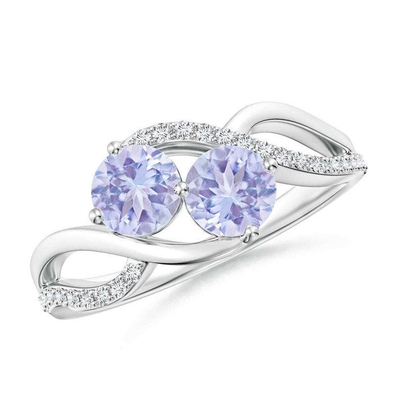 Two Stone 4MM Round Shape Tanzanite Side Accents Women Ring 925 Sterling Silver