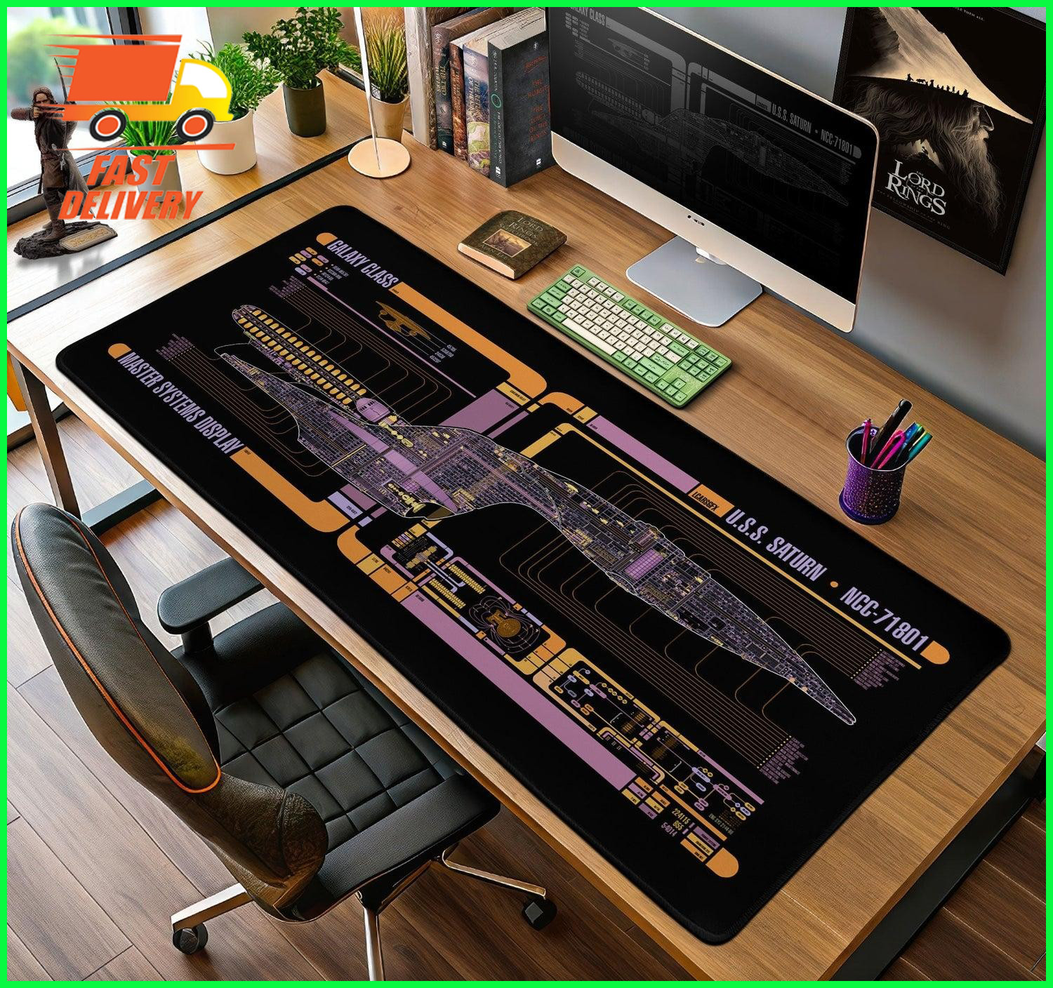 Star Trek Saturn Mouse Pad, Galaxy Class LCARS Gaming Desk Mat HC759K