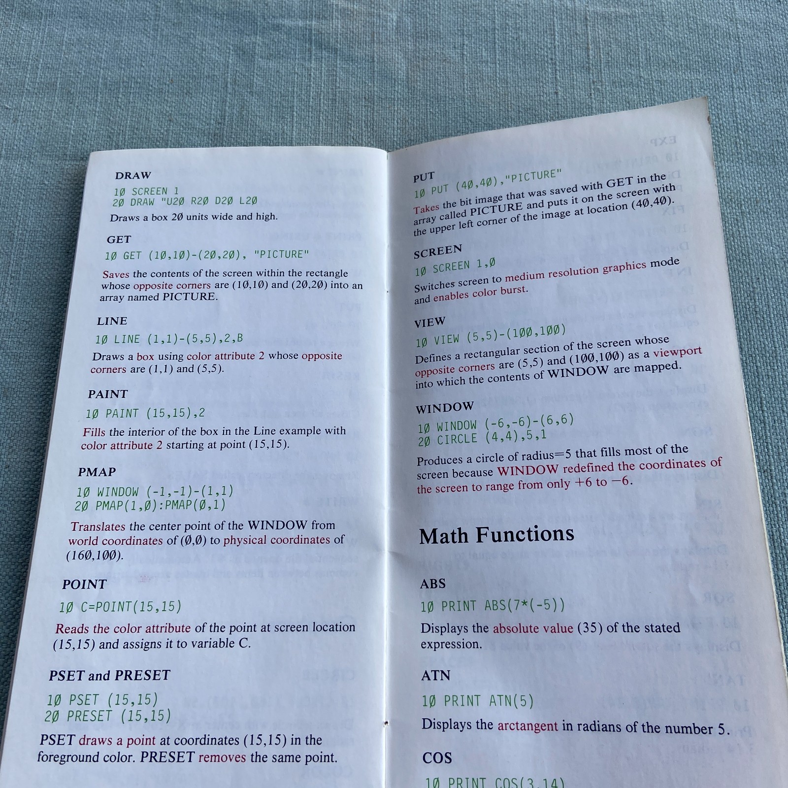 Vintage IBM BASIC Quick Reference Book Manual 1st Edition 1984 PC Hardware Libra