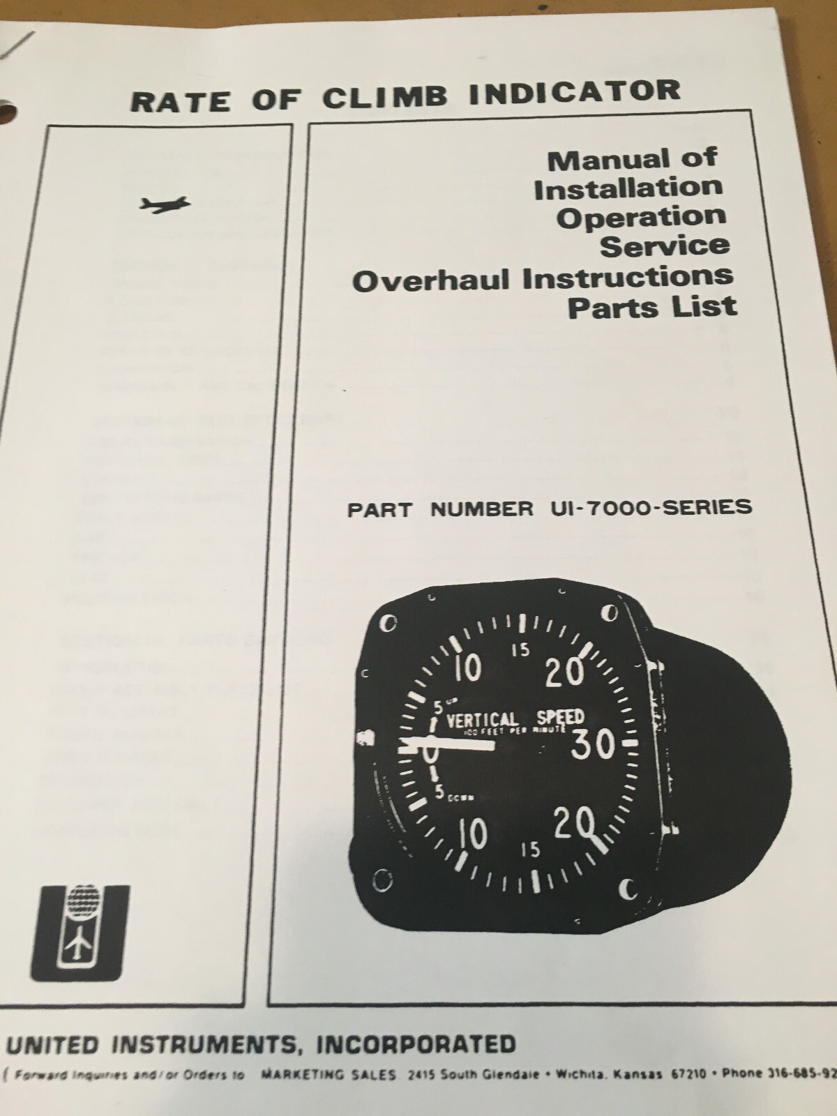 United VSI Overhaul & Parts Manual for UI-7000 UI-7030, UI-7040