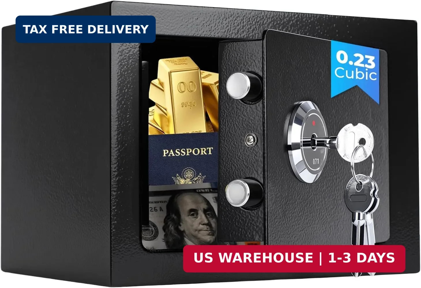 Small Safe Box for Home, Wall Safes 0.23 Cubic Feet, Heavy Duty Steel Safety Loc