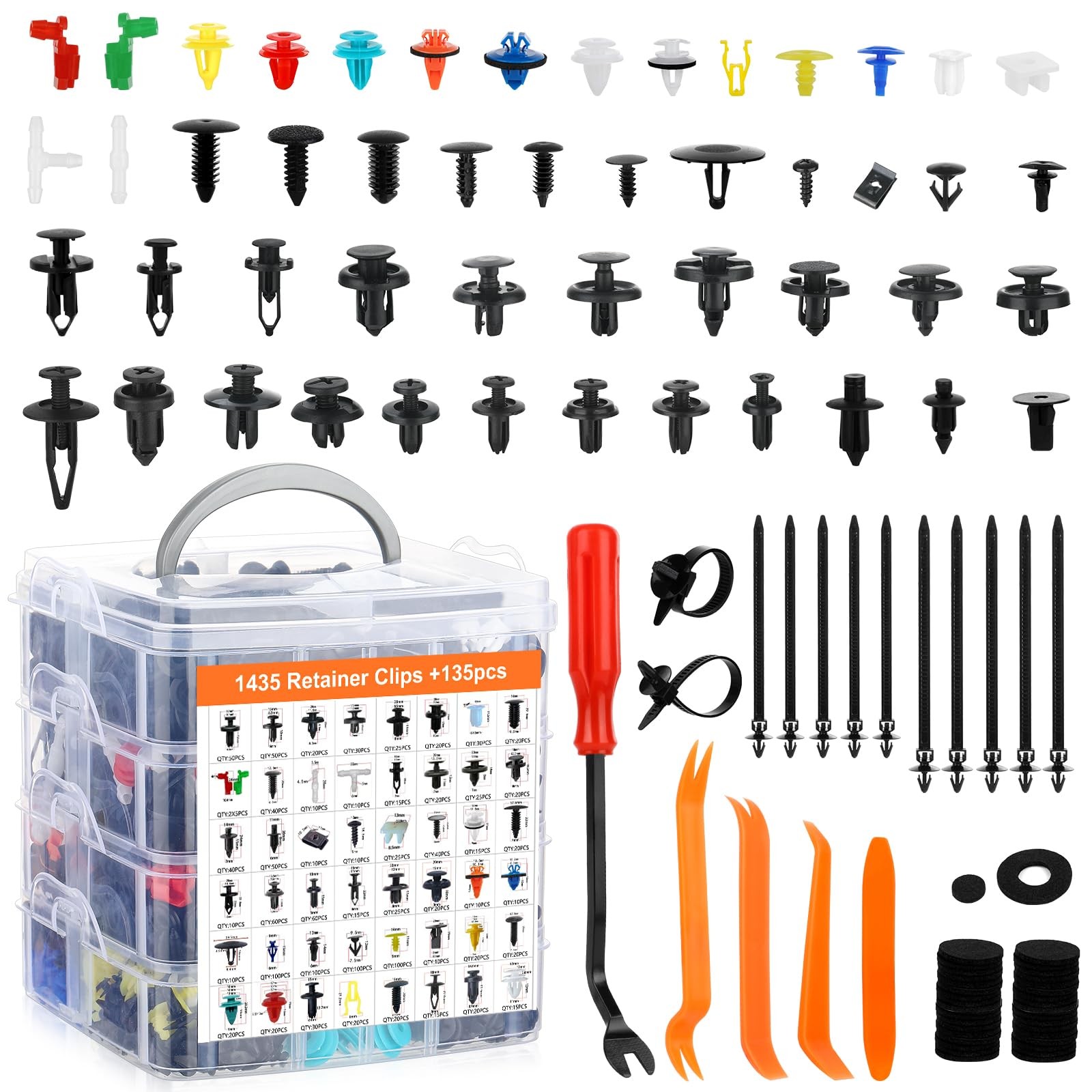 1570pcs Car Push Retainer Clips Kit Automotive 6.88*6.88*8.46 inch, RED