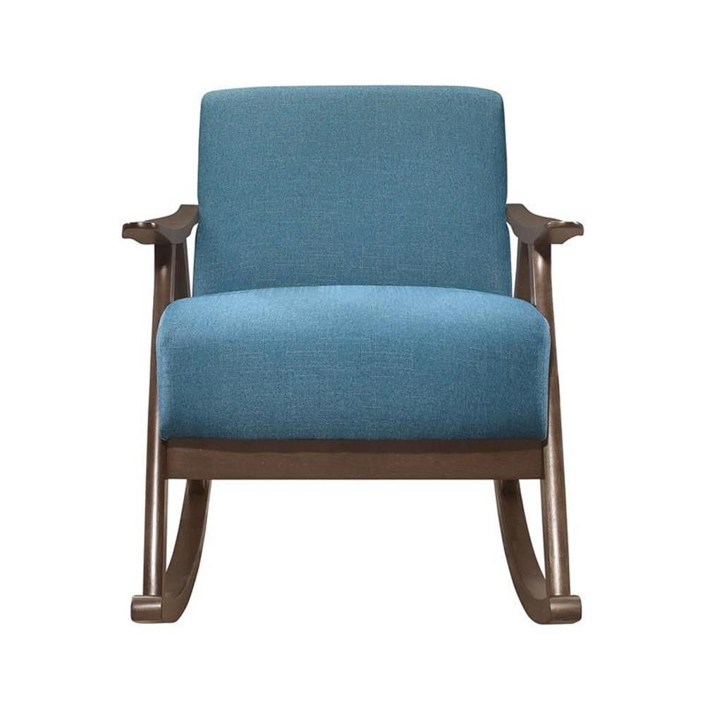 Lexicon Waithe Mid-Century Textured Fabric Rocking Chair in Dark Walnut/Blue