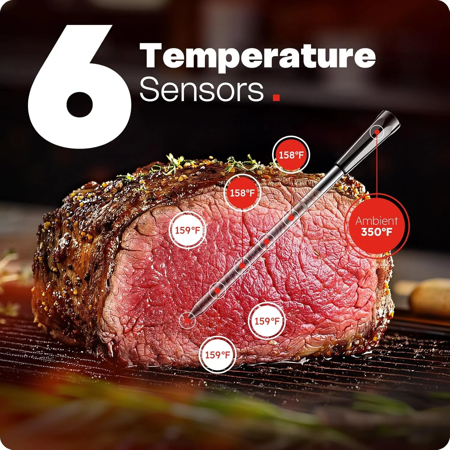 Smart Bluetooth Wireless Meat Thermometer Digital, 6 Accuracy Sensors, 0.5S Inst
