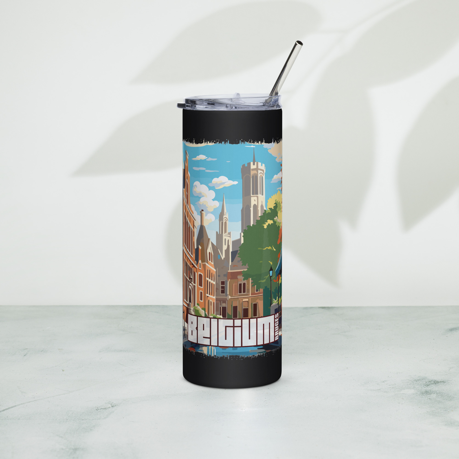 Bruges Belgium Cityscape Tumbler | Skinny Tumblr (Steel)
