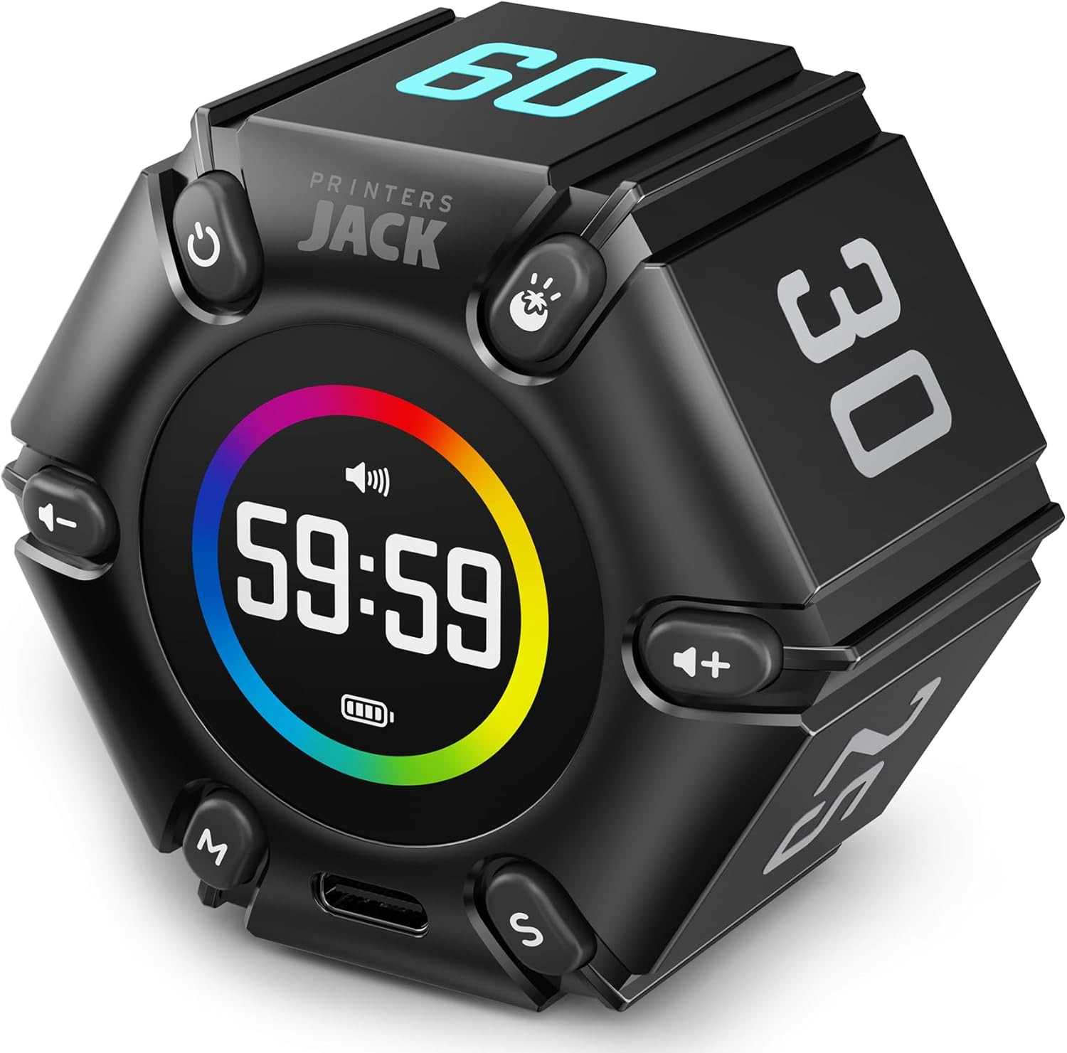 Pomodoro Timer Cube, Visual Focus Timer, Adjustable Sound Alert, 3/5/10/25/30/60