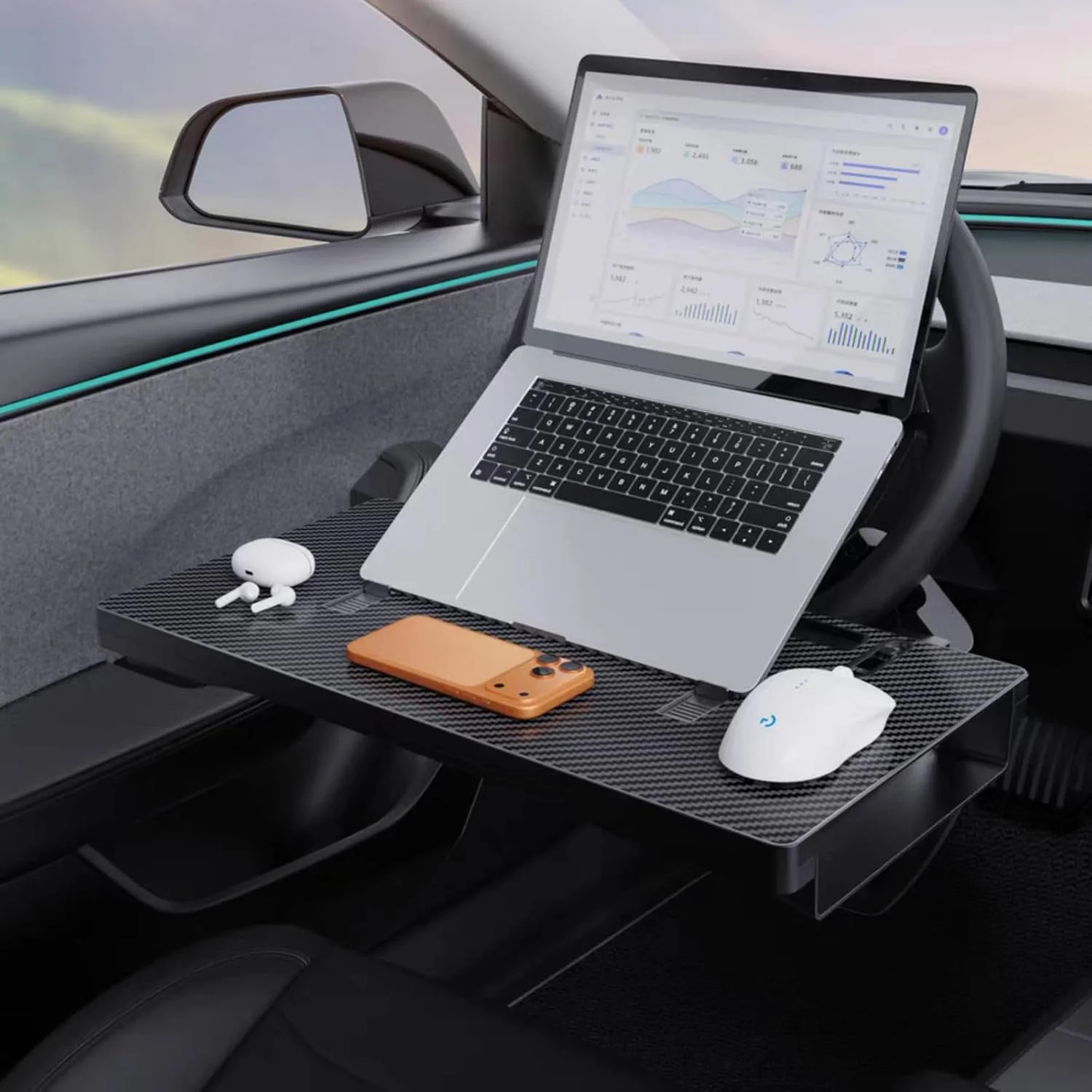 2-in-1 Car Steering Wheel Desk Tray & Seat Gap Filler Organizer, Foldable Car La